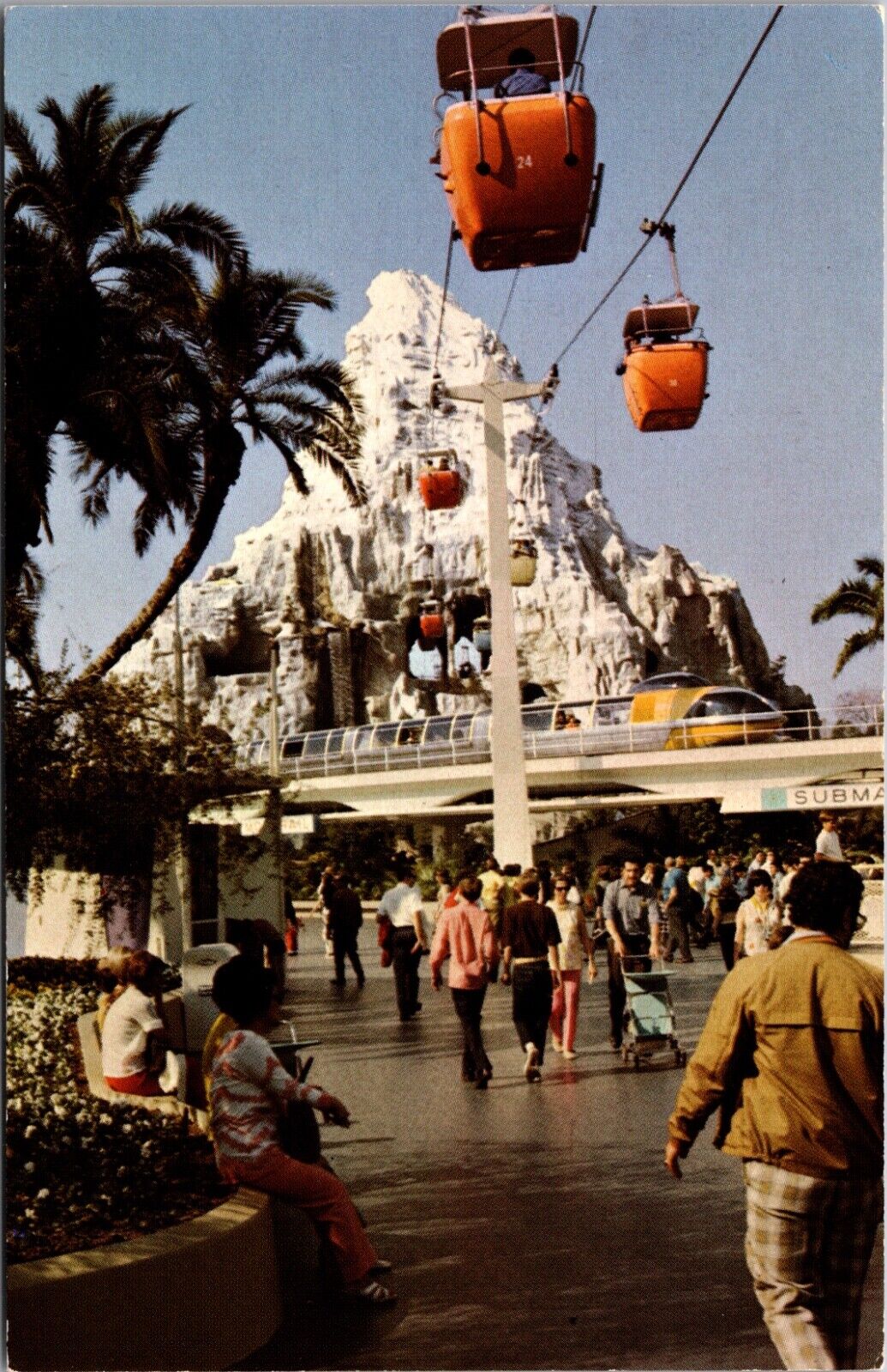 Disneyland Postcard Matterhorn Mountain Skyway Buckets Monorail Tomorrowland