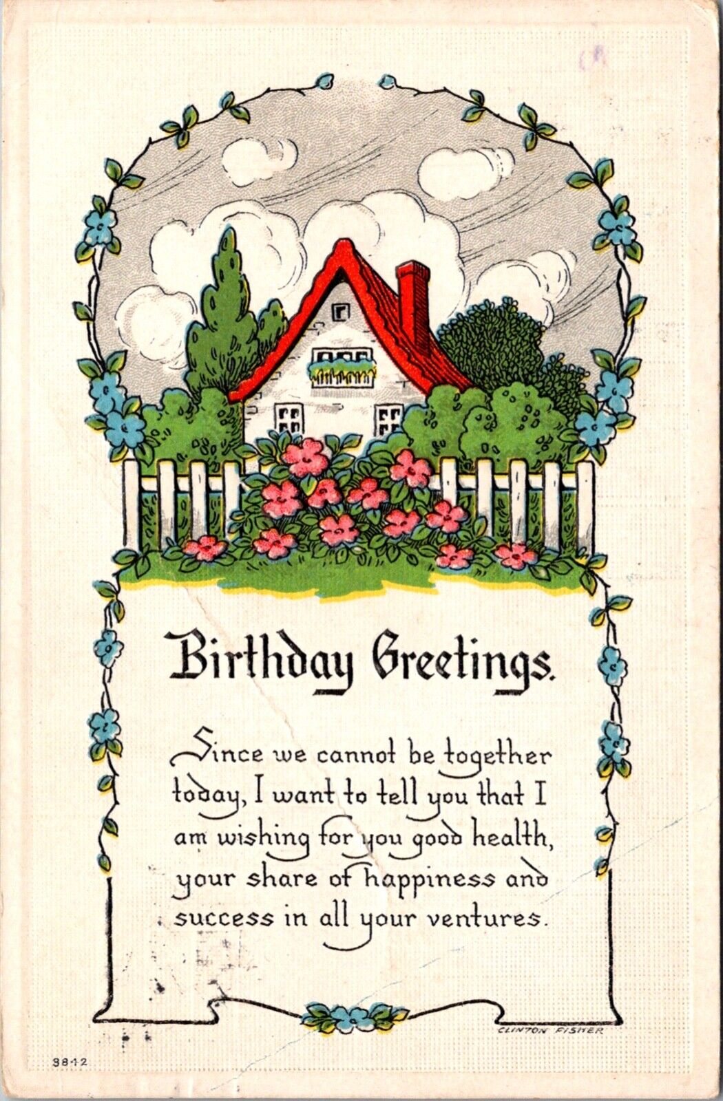 Birthday Greetings Postcard Country Cottage House and Poem