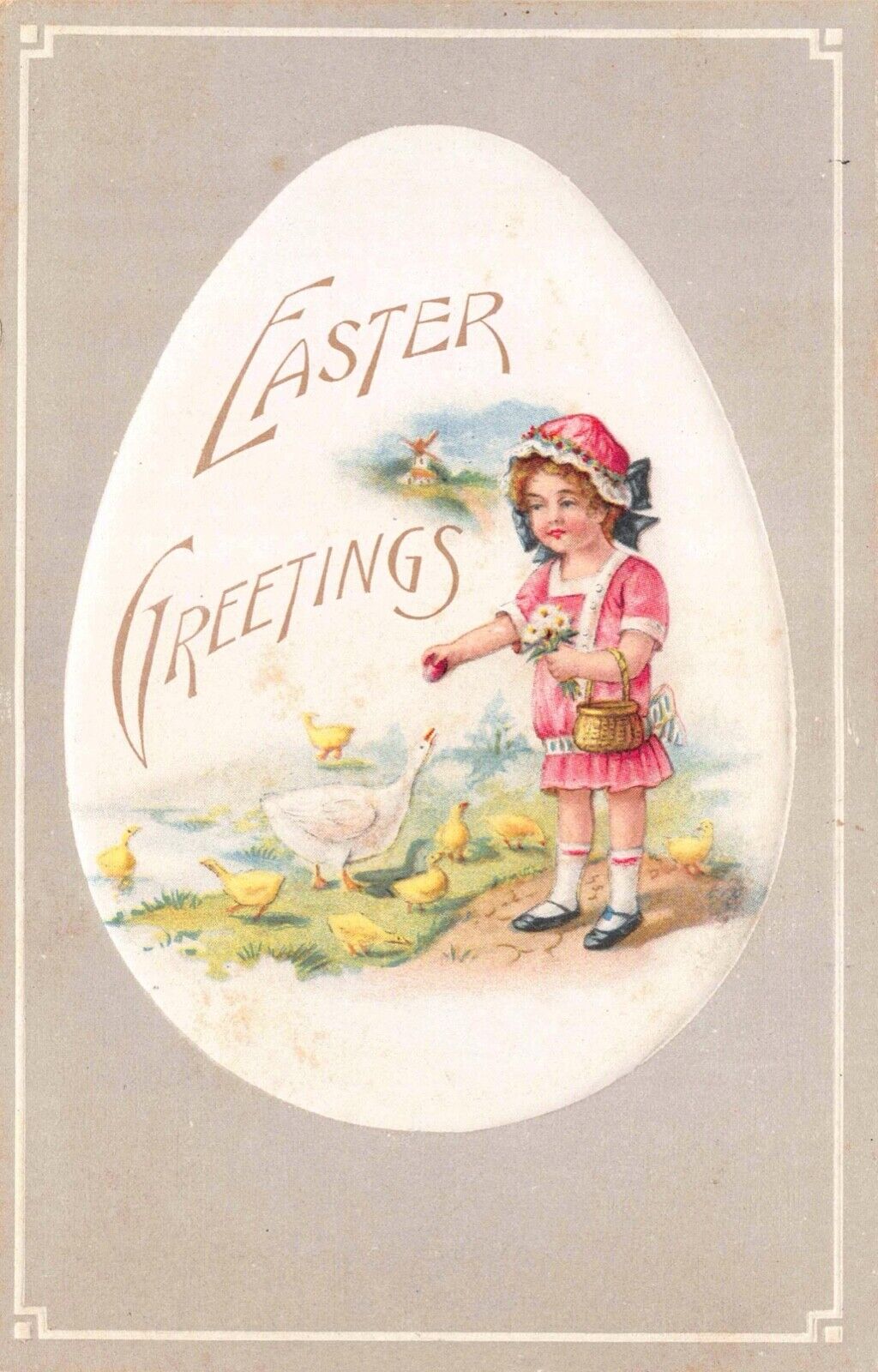 Two Easter Postcards Scene Inside Egg Boy Girl Duck Chick Butterfly~127280