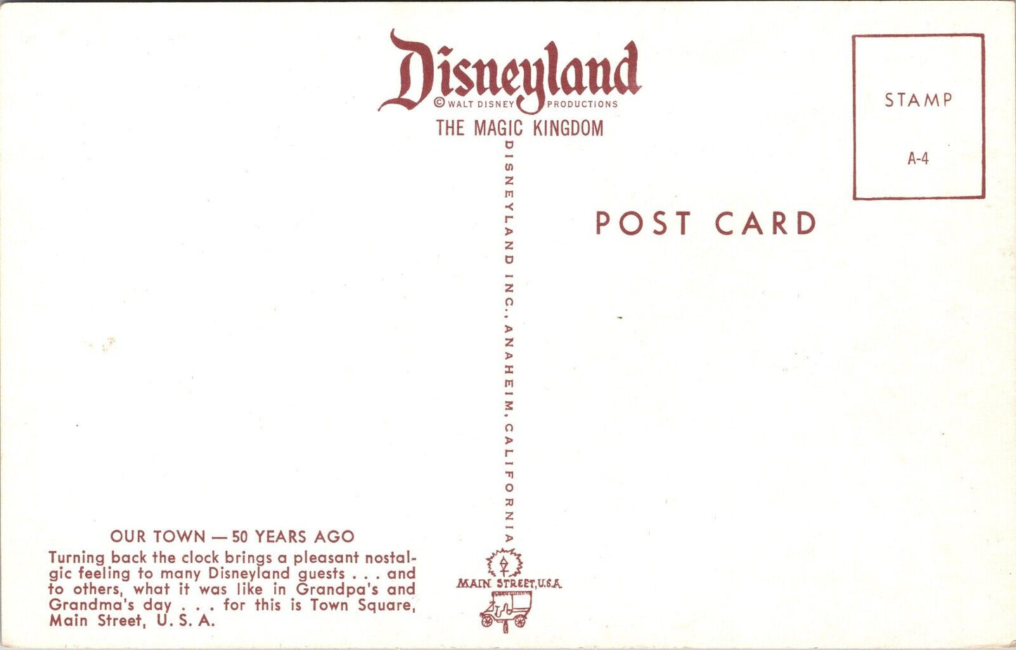 Disneyland Postcard Main Street USA Horse Pulled Trolley Double Decker Bus Band