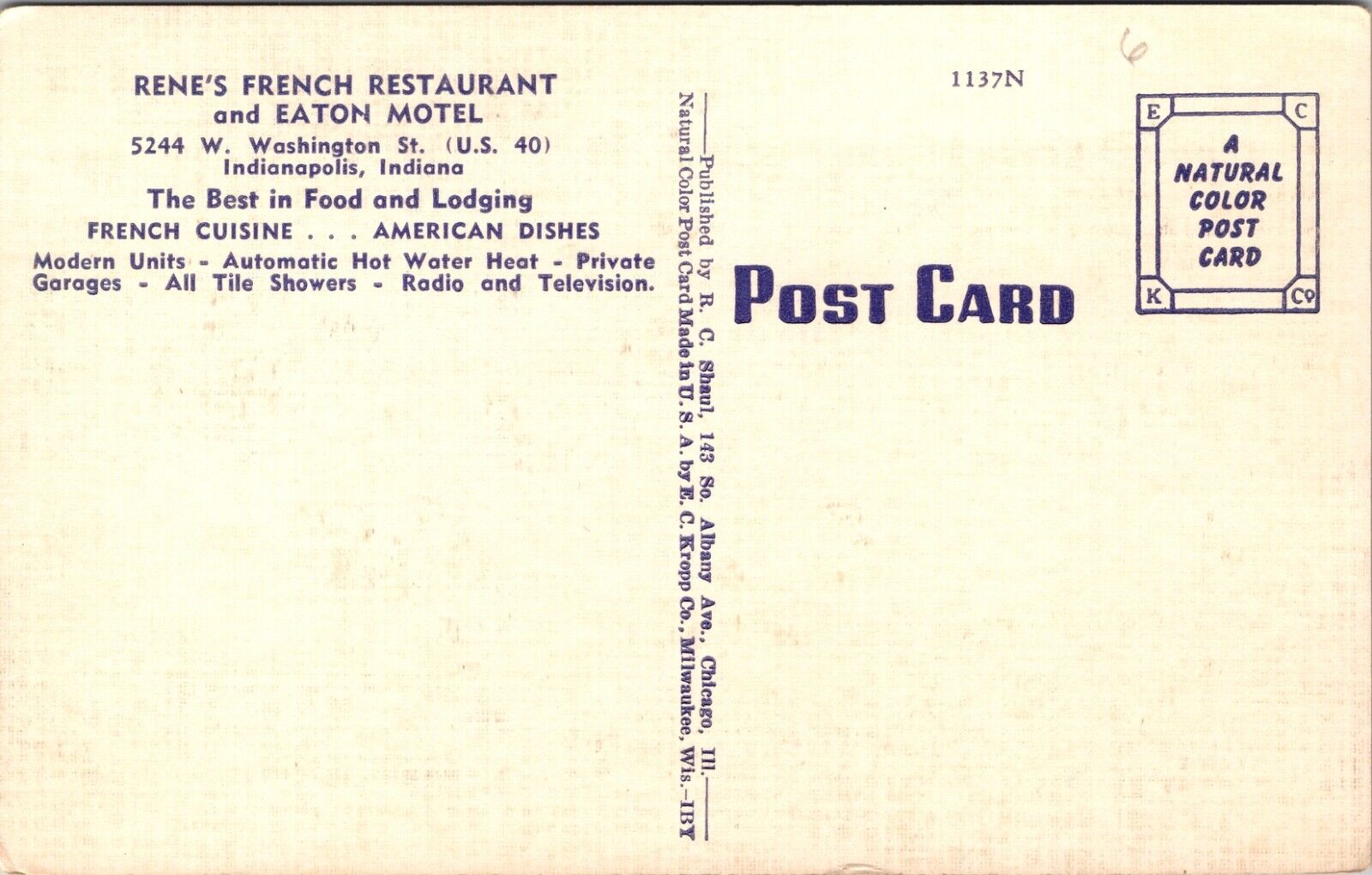 Rene's French Restaurant and Eaton Motel 5244 W Washington St US 40 Indianapolis