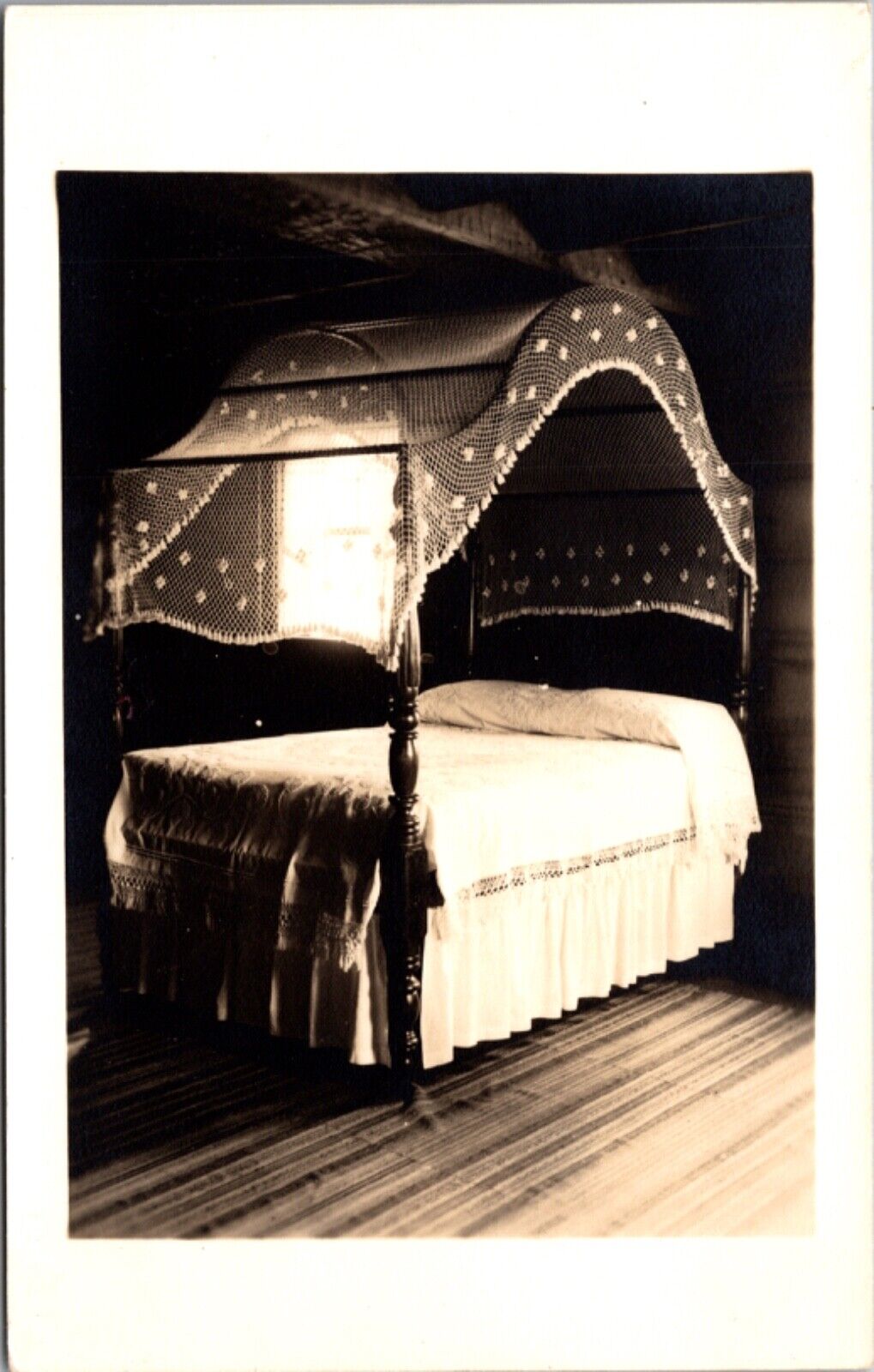 Real Photo Postcard Wooden Canopy Bed Bedroom