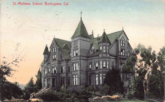 Tinted Postcard St. Mathews School in Burlingame, California~126531