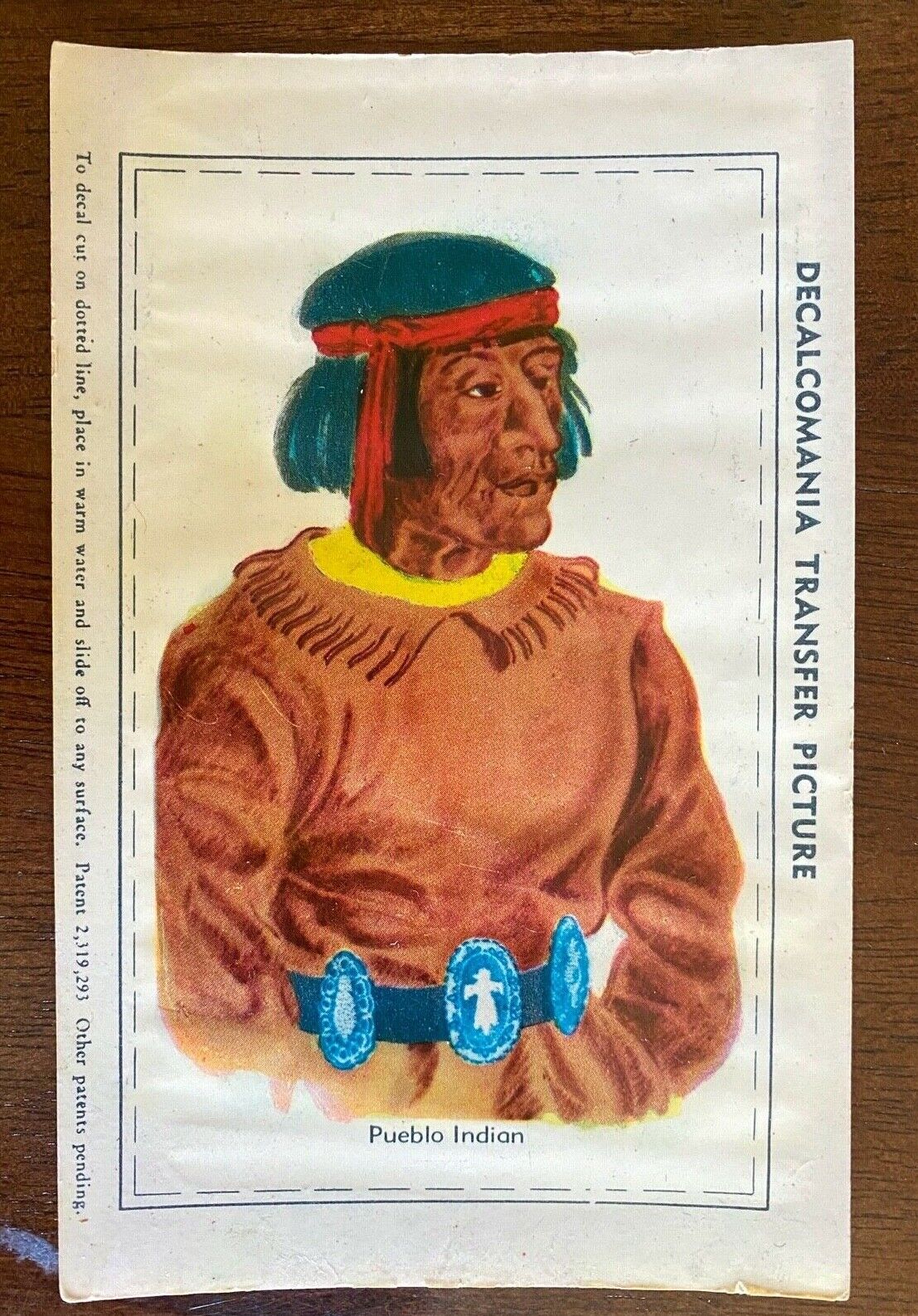 Decalcomania Transfer Picture Postcard Pueblo Indian~133809