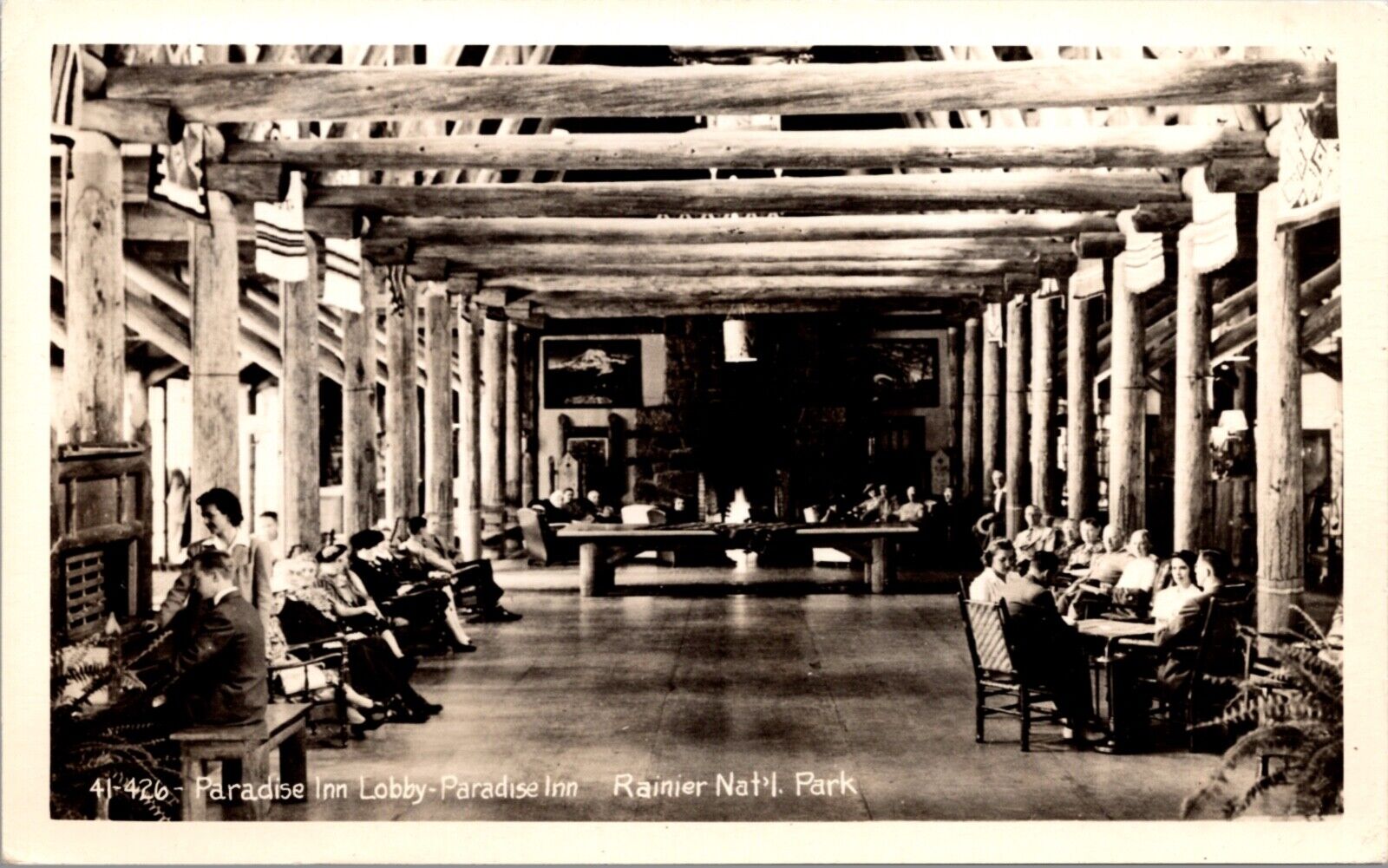 Two Real Photo Postcards Lobby Paradise Inn in Rainier National Park, Washington