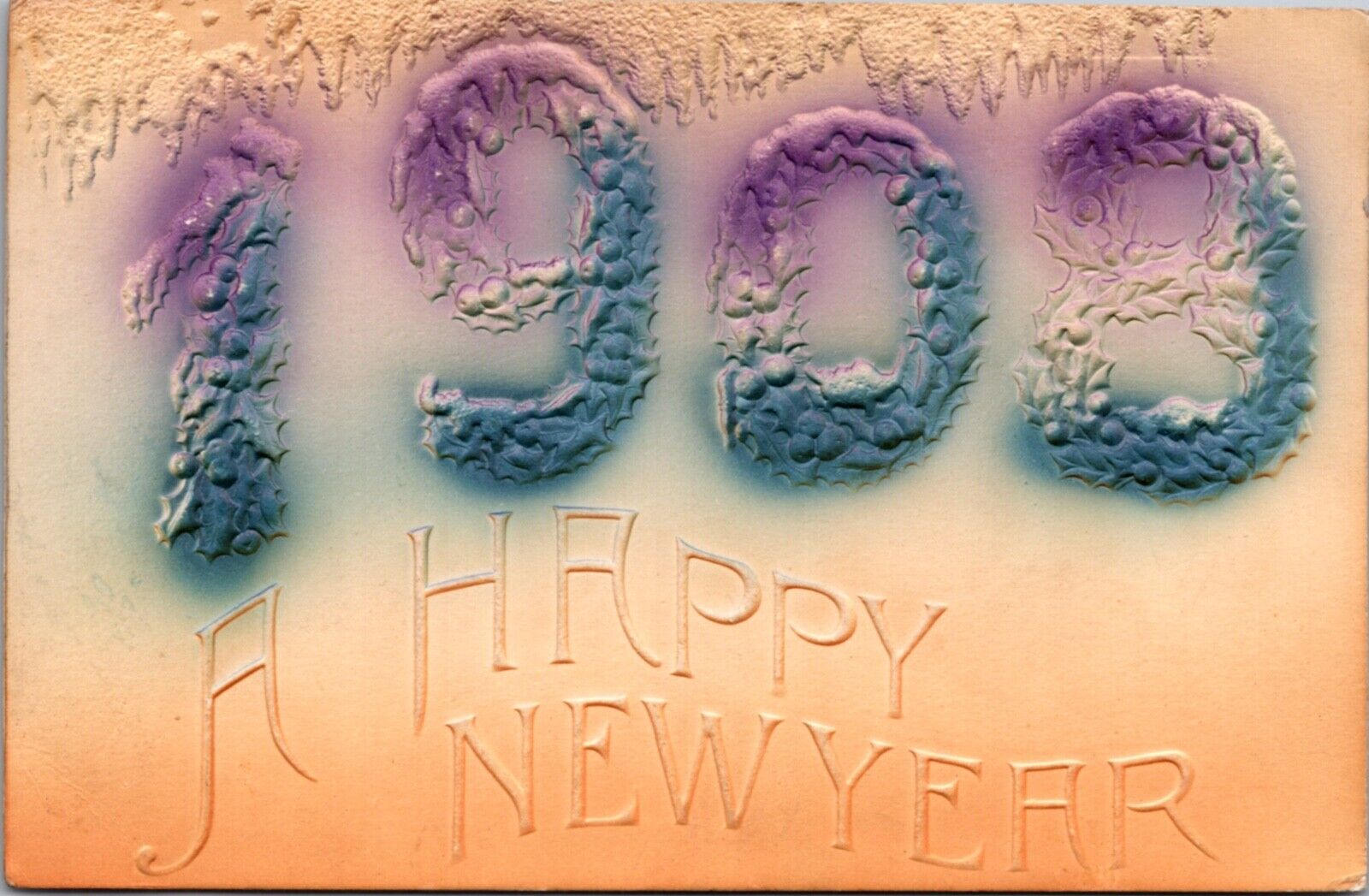 Airbrushed 1908 Happy New Year Postcard Large Letter