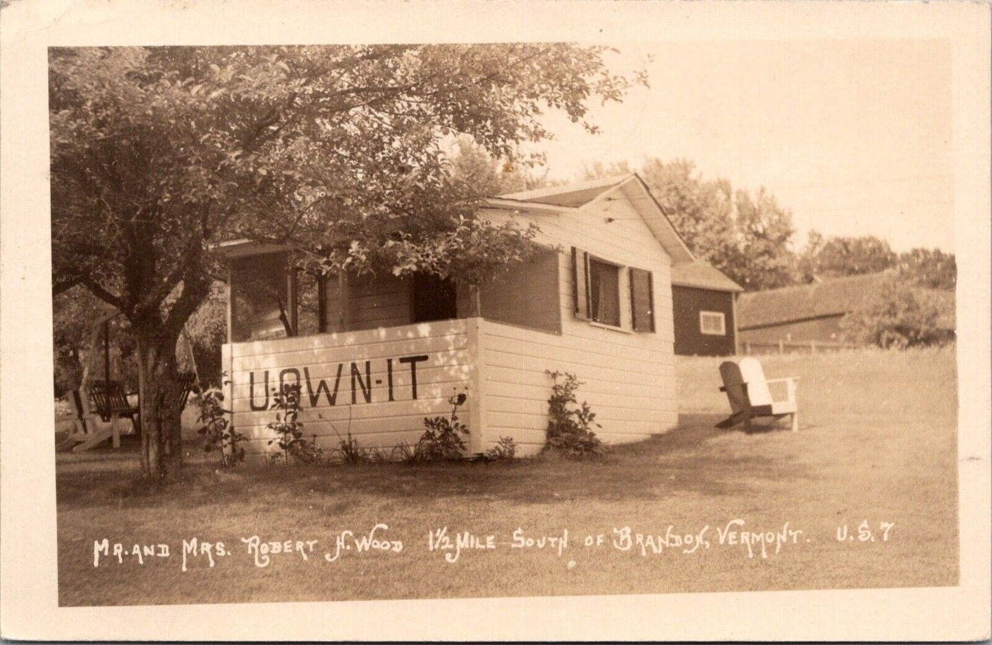 RPPC U-OWN-IT Cabin Mr. and Mrs. Robert H Wood 1/2 Mile South Brandon, Vermont