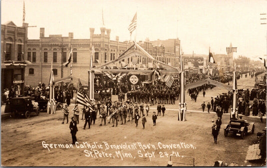 RPPC German Catholic Benevolent Convention Parade St. Peter Minnesota~138867