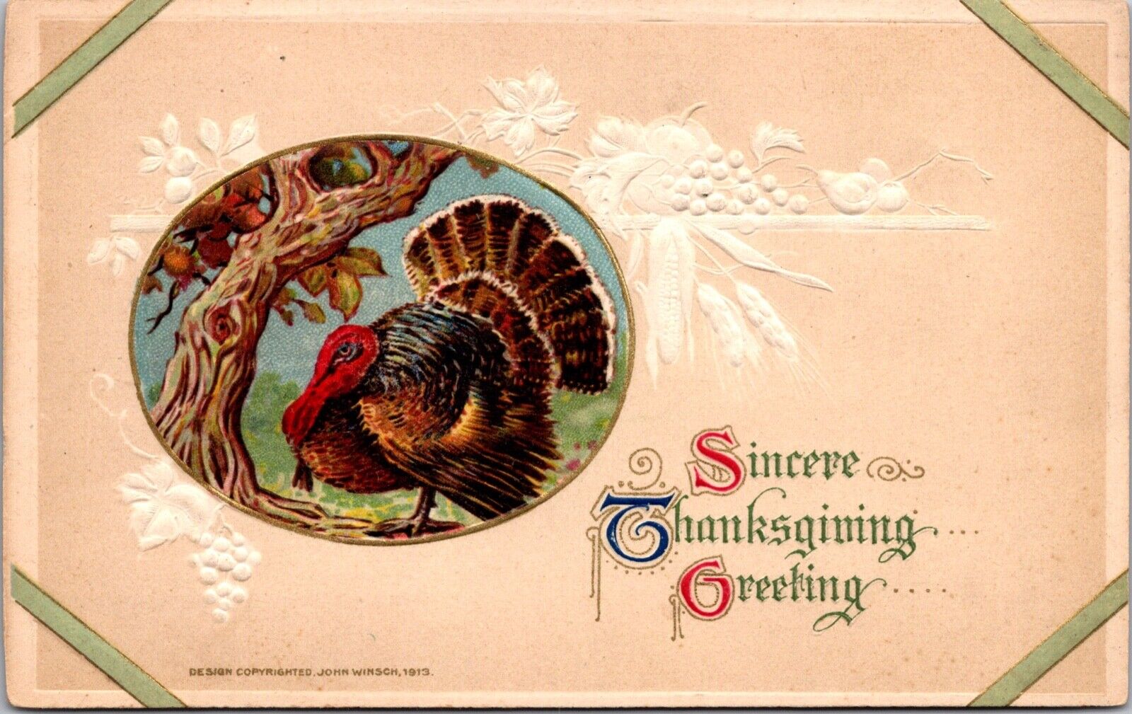 Two Thanksgiving Postcards Turkey Fruit Vegetables